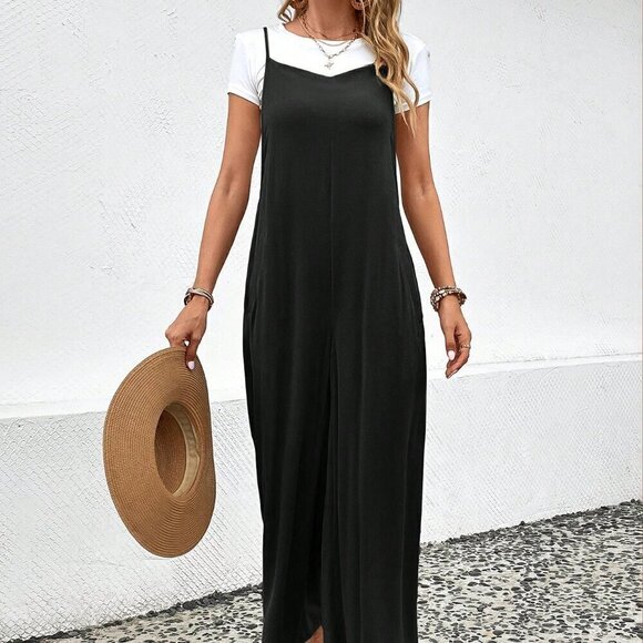 Black Casual Women's Monochrome Overall Jumpsuit - Picture 6 of 6